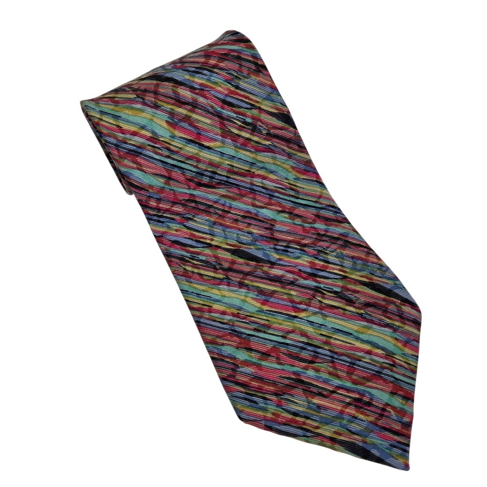 Jhane Barnes Necktie Green Red Blue Diagonal Pattern Geometric Silk‎ Blend Japan